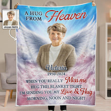 Custom Photo With Wings A Hug From Heaven - Personalized Customized Blanket - Memorial Gift For Family Members