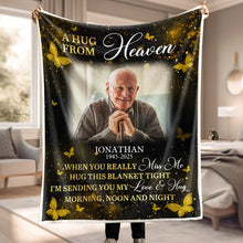 Custom Photo Gold Butterflies A Hug From Heaven - Personalized Customized Blanket - Memorial Gift For Family Members