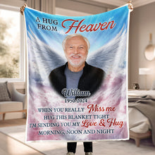 Custom Photo With Wings A Hug From Heaven - Personalized Customized Blanket - Memorial Gift For Family Members