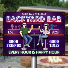 Backyard Bar Every Hour Is Happy Hour Gift For Couples Personalized Custom Metal Sign
