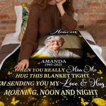 Custom Photo Gold Butterflies A Hug From Heaven - Personalized Customized Blanket - Memorial Gift For Family Members