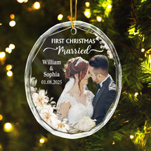 First Christmas Married Couple - Personalized Glass Ornament - Christmas, Anniversary Gift For Couple, Husband Wife, Him, Her