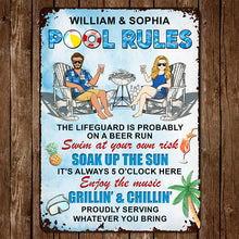 Pool Rules Enjoy The Music Grilling And Chilling Gift For Couples Personalized Custom Metal Sign