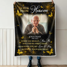 Custom Photo Gold Butterflies A Hug From Heaven - Personalized Customized Blanket - Memorial Gift For Family Members