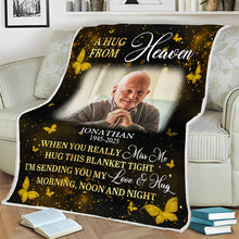 Custom Photo Gold Butterflies A Hug From Heaven - Personalized Customized Blanket - Memorial Gift For Family Members