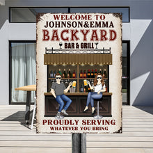 Backyard Bar Where Memories Are Made And Often Forgotten In The Morning - Gift For Couples - Personalized Custom Classic Metal Signs