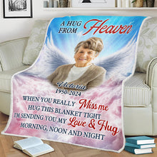 Custom Photo With Wings A Hug From Heaven - Personalized Customized Blanket - Memorial Gift For Family Members
