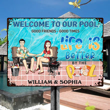 Welcome To Our Swimming Poolside Family - Pool Sign - Personalized Custom Classic Metal Signs