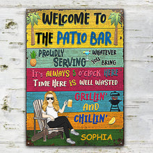 Patio Welcome Grilling Proudly Serving Whatever You Bring Husband Wife Couple Single - Backyard Sign - Personalized Custom Classic Metal Signs