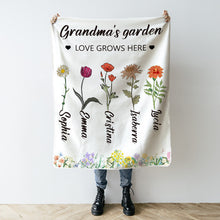 Love Grows Here Flowers Gift For Mother Grandma Garden Personalized Custom Blanket