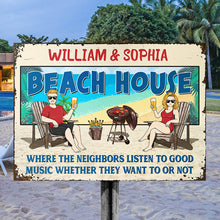 Family Couple Beach House Listen To Good Music - Personalized Custom Classic Metal Signs-CUSTOMOMO