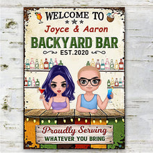 Summer Doll Couple Welcome To Backyard Bar Personalized Metal Sign