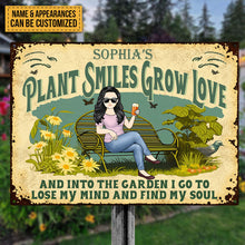 And Into The Garden I Go Gardening - Plant Smiles Grow Love - Garden Sign For Mom - Personalized Custom Classic Metal Signs