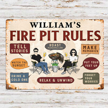 Family Fire Pit Rules - Personalized Metal Sign - Home Decor Gift Barbecue Outdoor Home Decor Gift For Family, Husband, Wife, Parents, Friends