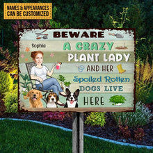 Custom Photo Lady And Her Spoiled Dogs In The Garden - Garden Sign - Personalized Custom Face Classic Metal Signs