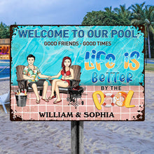 Welcome To Our Swimming Poolside Family - Pool Sign - Personalized Custom Classic Metal Signs