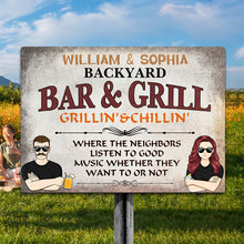 Backyard Bar & Grill Listen To Good Music Husband Wife - Personalized Custom Classic Metal Signs
