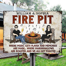 Fire Pit Where Music Gets Played Husband Wife Camping Couple - Backyard Sign - Personalized Custom Classic Metal Signs