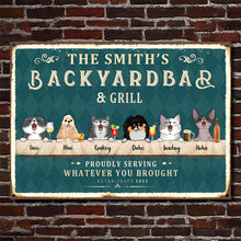 Backyard Bar & Grill - Personalized Metal Sign - Birthday, Loving Gift For Dog Mom, Dog Dad, Cat Mom, Cat Lover, Dog Lover, Pet Owners