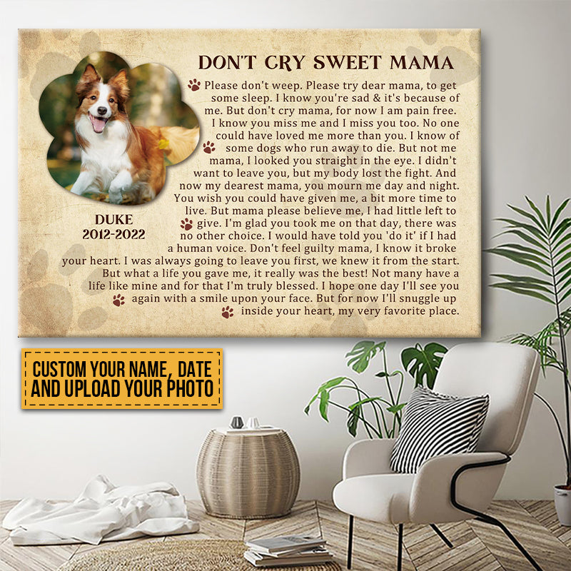 Personalized Dog Custom Photo Horizontal Canvas - Memorial Gift For Dog Mom - Don't Cry Sweet Mama main image 0