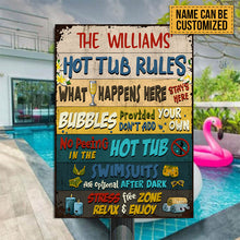 Hot Tub Rules What Happens Here Custom Classic Metal Signs, Hot Tub Decorating Ideas