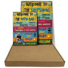Patio Welcome Grilling Proudly Serving Whatever You Bring Husband Wife Couple Single - Backyard Sign - Personalized Custom Classic Metal Signs