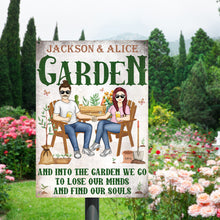 Gardening Couple Plant Smiles Grow Love - Gift For Garden Lovers - Personalized Custom Classic Metal Signs - Garden Signs