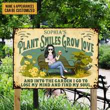And Into The Garden I Go Gardening - Plant Smiles Grow Love - Garden Sign For Mom - Personalized Custom Classic Metal Signs