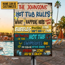 Hot Tub Rules What Happens Here Custom Classic Metal Signs, Hot Tub Decorating Ideas