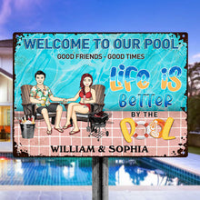 Welcome To Our Swimming Poolside Family - Pool Sign - Personalized Custom Classic Metal Signs