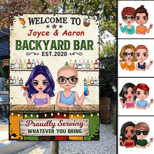 Summer Doll Couple Welcome To Backyard Bar Personalized Metal Sign