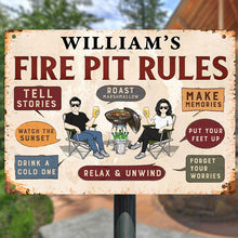Family Fire Pit Rules - Personalized Metal Sign - Home Decor Gift Barbecue Outdoor Home Decor Gift For Family, Husband, Wife, Parents, Friends