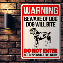 Warning Beware of Dog Will Bite Vintage Sign Personalized Custom Metal Sign