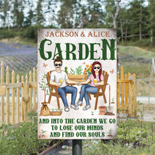 Gardening Couple Plant Smiles Grow Love - Gift For Garden Lovers - Personalized Custom Classic Metal Signs - Garden Signs