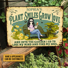 And Into The Garden I Go Gardening - Plant Smiles Grow Love - Garden Sign For Mom - Personalized Custom Classic Metal Signs