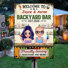 Summer Doll Couple Welcome To Backyard Bar Personalized Metal Sign