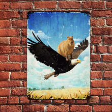 Fun Capybara Flying With Bird Metal Sign, Farmhouse Sign, Wall Decoration