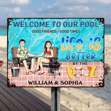 Welcome To Our Swimming Poolside Family - Pool Sign - Personalized Custom Classic Metal Signs