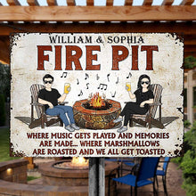 Fire Pit Where Music Gets Played Husband Wife Camping Couple - Backyard Sign - Personalized Custom Classic Metal Signs
