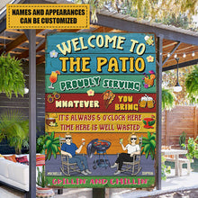 Welcome To The Patio Proudly Serving Whatever You Bring Husband Wife Couple - Patio Sign - Personalized Custom Classic Metal Signs