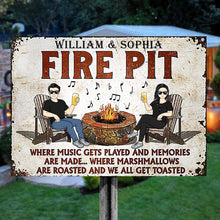 Fire Pit Where Music Gets Played Husband Wife Camping Couple - Backyard Sign - Personalized Custom Classic Metal Signs