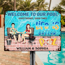 Welcome To Our Swimming Poolside Family - Pool Sign - Personalized Custom Classic Metal Signs