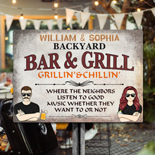 Backyard Bar & Grill Listen To Good Music Husband Wife - Personalized Custom Classic Metal Signs