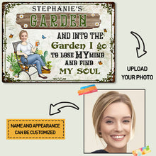 Custom Photo And Into The Garden I Go Gardening Girl - Garden Sign - Personalized Custom Classic Metal Signs
