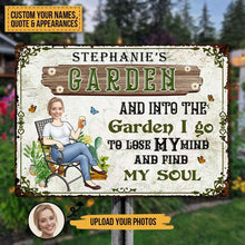 Custom Photo And Into The Garden I Go Gardening Girl - Garden Sign - Personalized Custom Classic Metal Signs