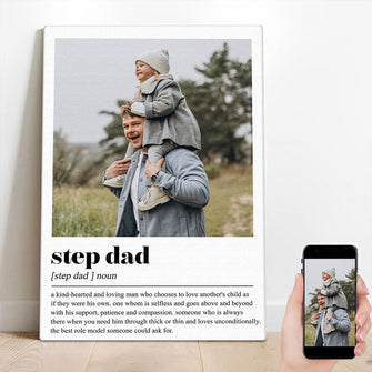 Custom Photo Step Dad Meaning - Customized Personalized Canvas - Best Gift For Step Dad Father's Day Gift Ideas