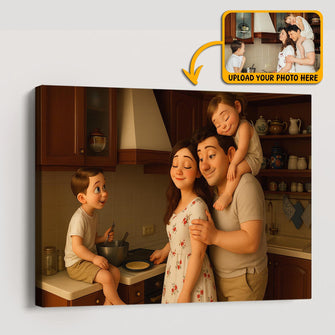 Cartoonize Family Photo Pixar Style - Turn Your Photo to Cartoon Canvas - Gift For Family Members, Siblings