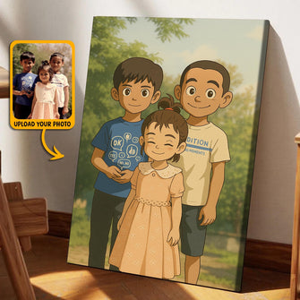 Animated Family Photo Ghibli Style Vertical - Turn Your Family Members Into Ghibli Characters - Gift For Family Members, Siblings