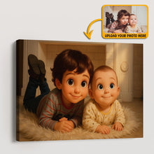Cartoonize Family Photo Pixar Style - Turn Your Photo to Cartoon Canvas - Gift For Family Members, Siblings