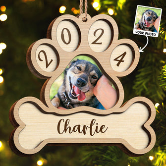 Custom Photo Dog Footprint - Personalized 2-Layered Wooden Ornament - Christmas Gifts For Dog Lover